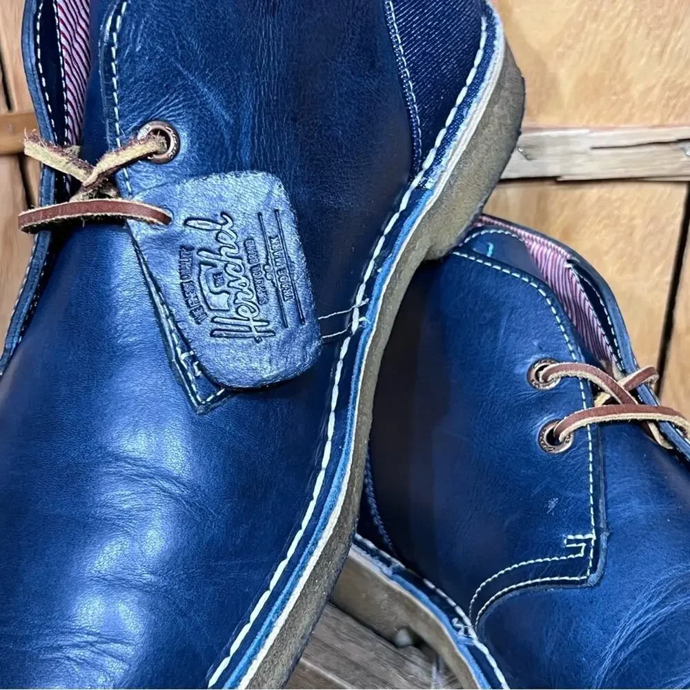 Clarks x Herschel Blue Leather Denim Limited Edition Desert Boots Men Size 10.5